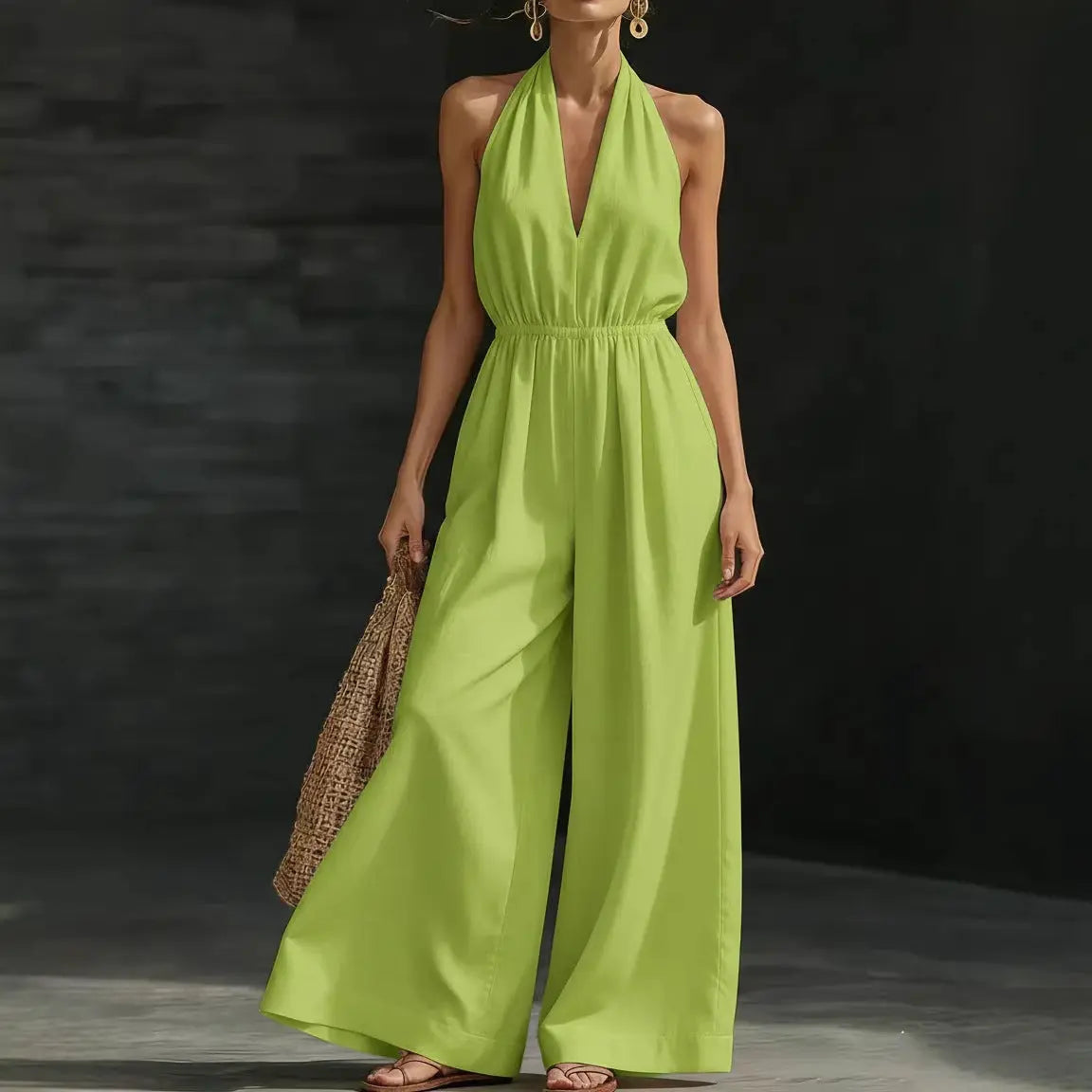 V-neck Halter Jumpsuit For Women - Fresh& Vintage