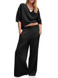 Women 2 Piece Tracksuit Set – Casual V Neck Shirt & Wide Leg Running Pants, Loose Workout Outfit - Fresh& Vintage