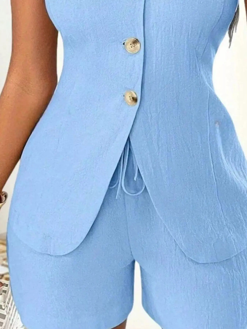 Sleeveless Button-Down Vest & Shorts Set Trendsi