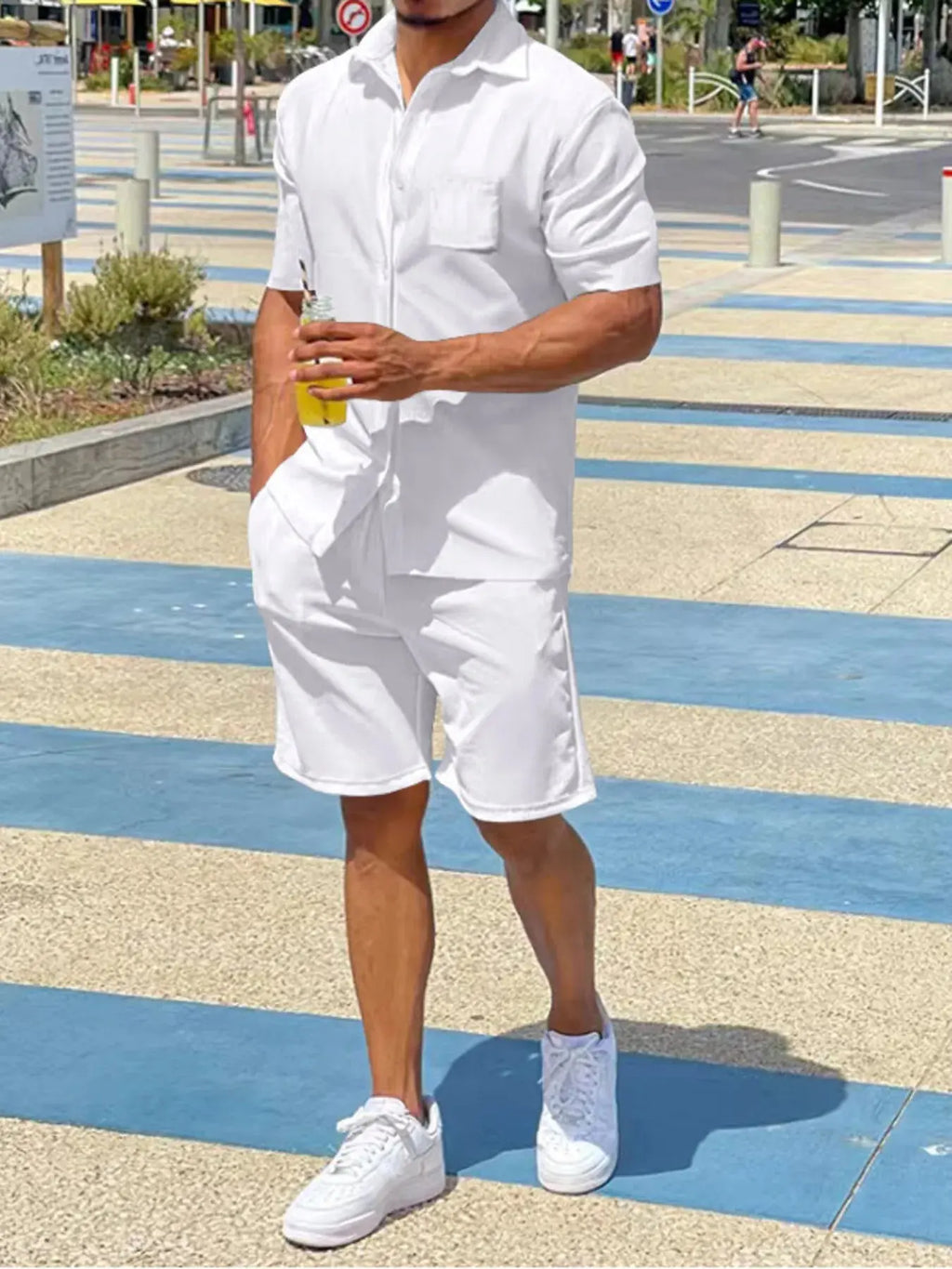 Men's Plus Size Button Up Shirt and Shorts Set - Fresh& Vintage