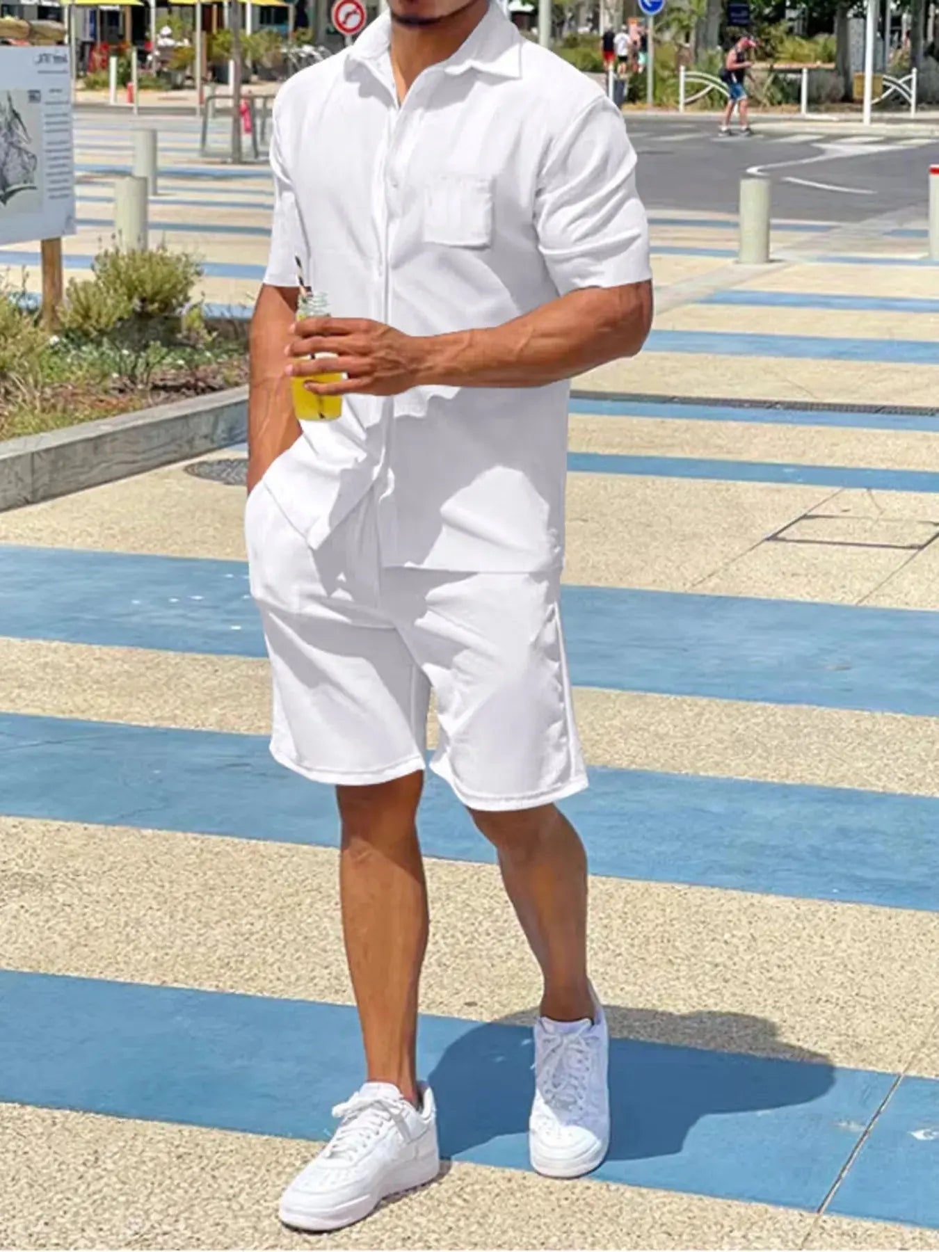 Men's Plus Size Button Up Shirt and Shorts Set - Fresh& Vintage