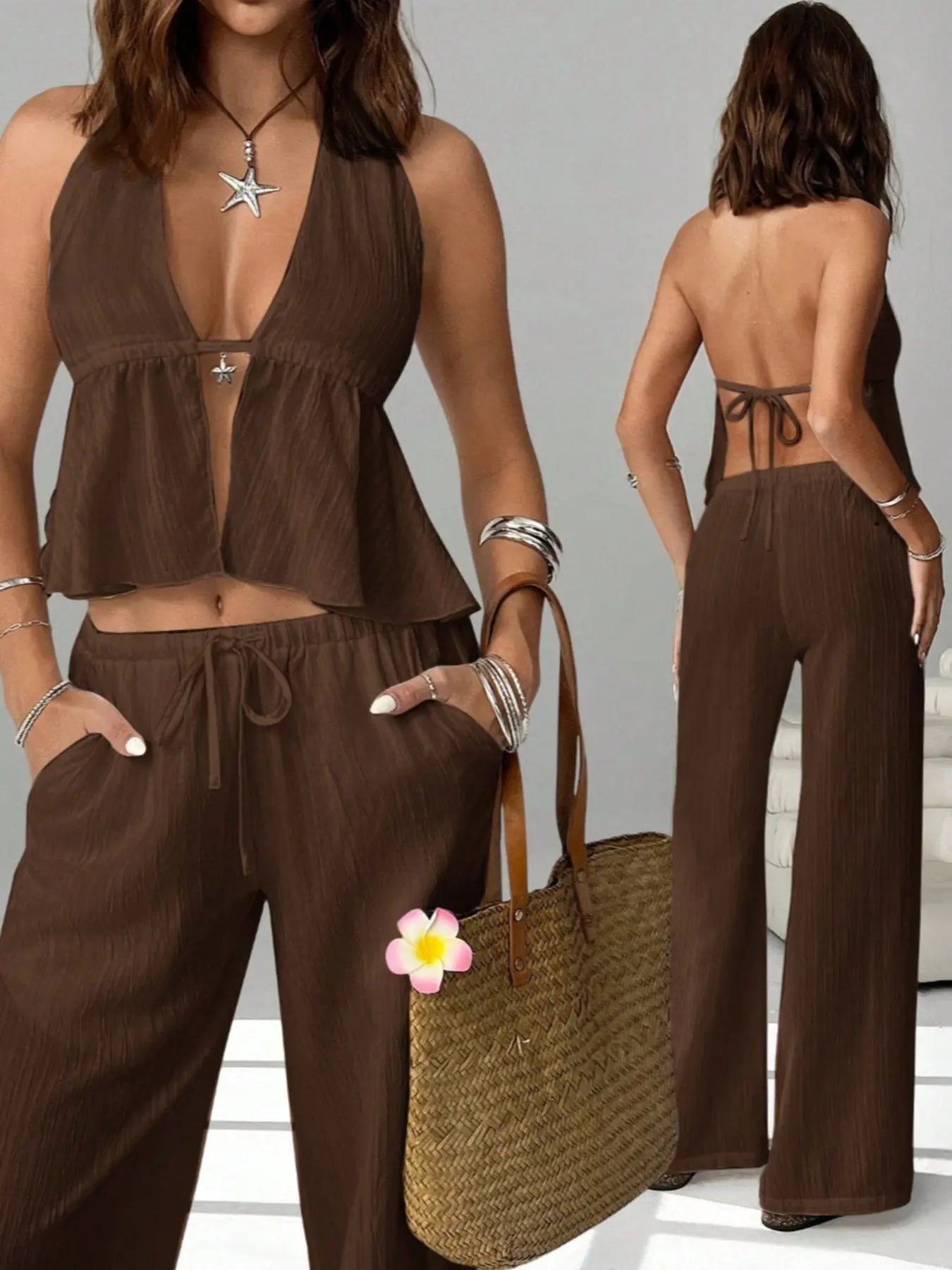 Halter Neck Cami and Pants Set Trendsi
