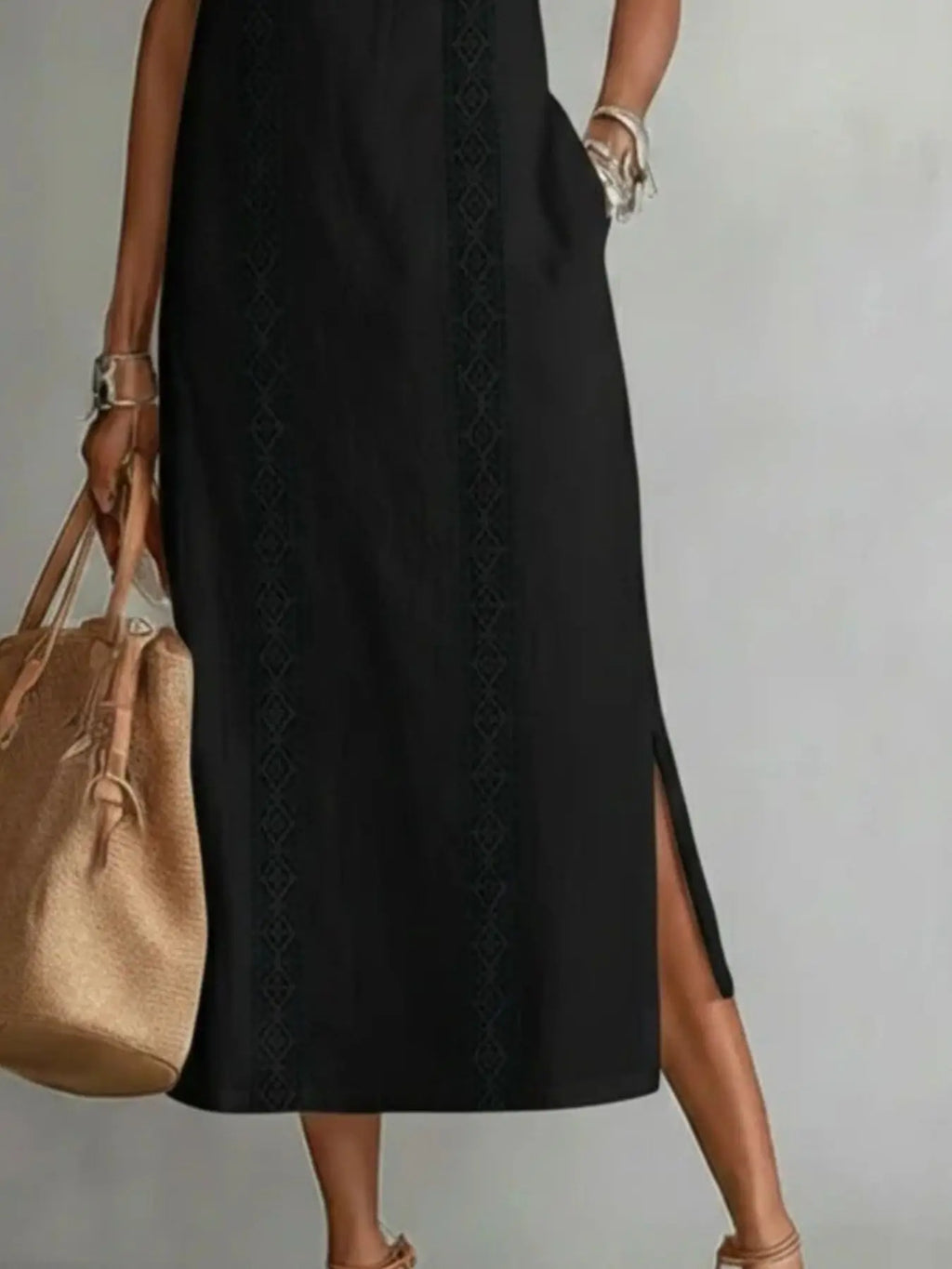 Style élégant robe midi sans manches fente latérale casual chic – Fresh & Vintage