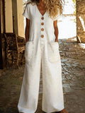 Women Retro Linen Dress, Cotton-Linen Short Sleeve Button Pocket Comfortable Casual Dress - Fresh& Vintage