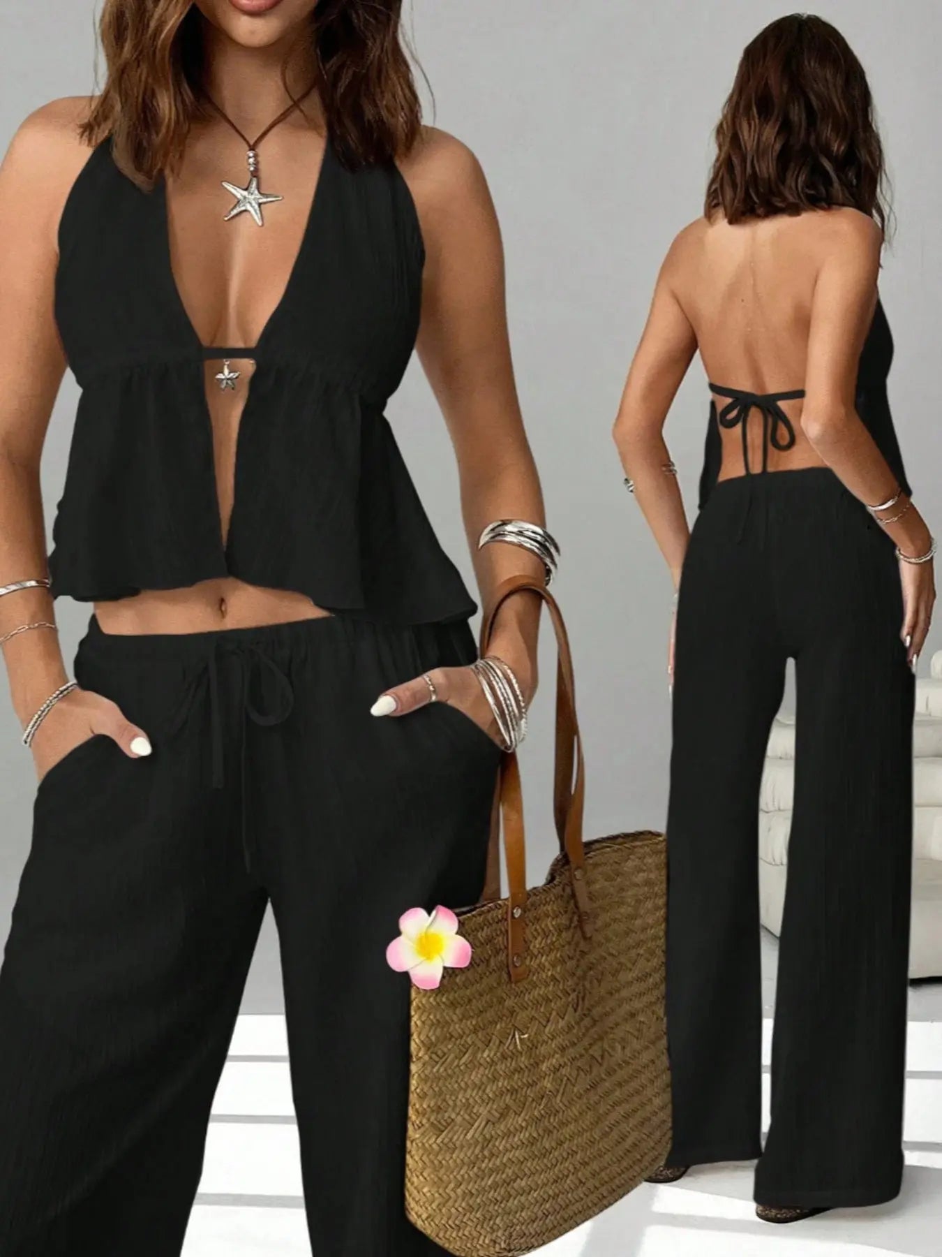 Halter Neck Cami and Pants Set Trendsi