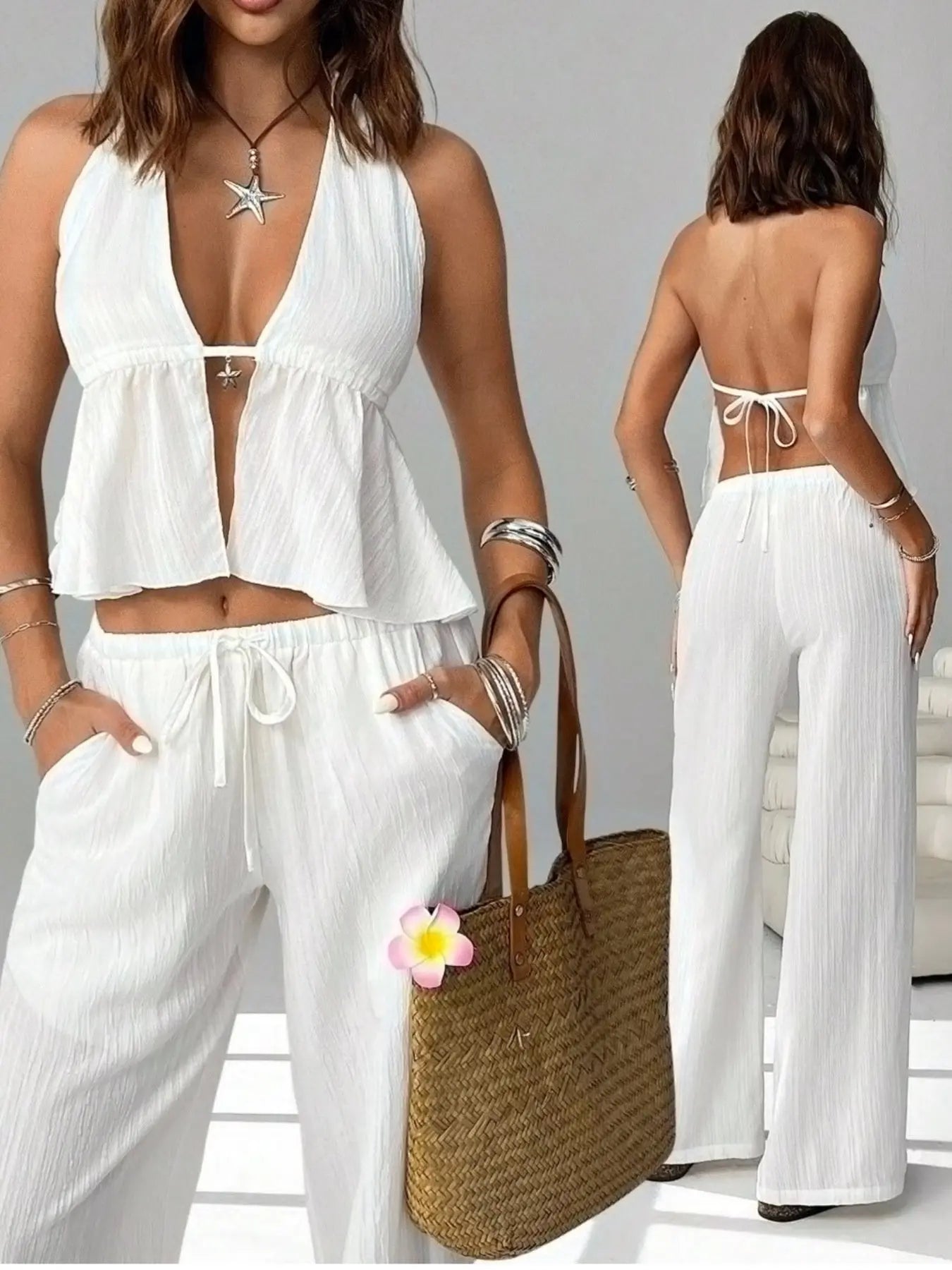 Halter Neck Cami and Pants Set Trendsi