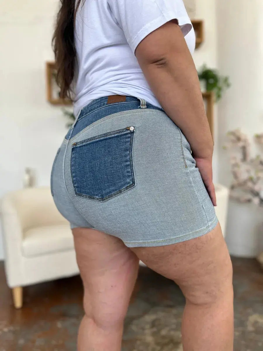 Judy Blue Shorts Full Size Color Block Denim Trendsi