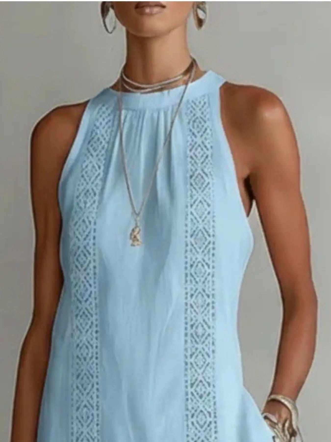 Side Slit Sleeveless Hollow-Out Trimmed Midi Dress Trendsi