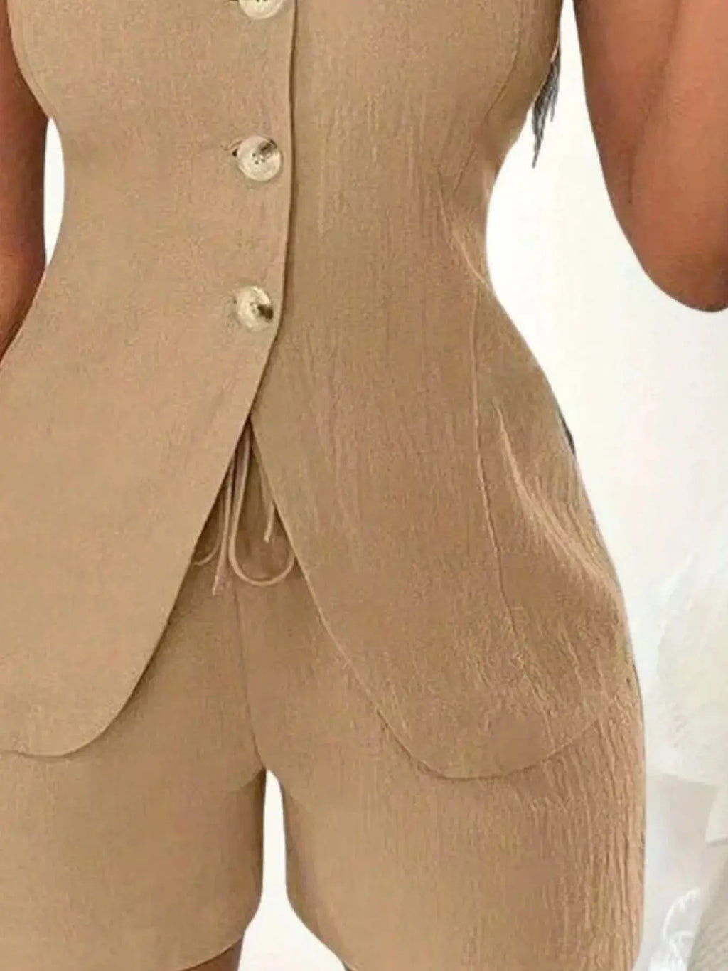 Sleeveless Button-Down Vest & Shorts Set Trendsi