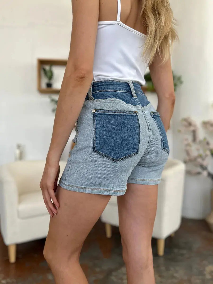 Judy Blue Shorts Full Size Color Block Denim Trendsi