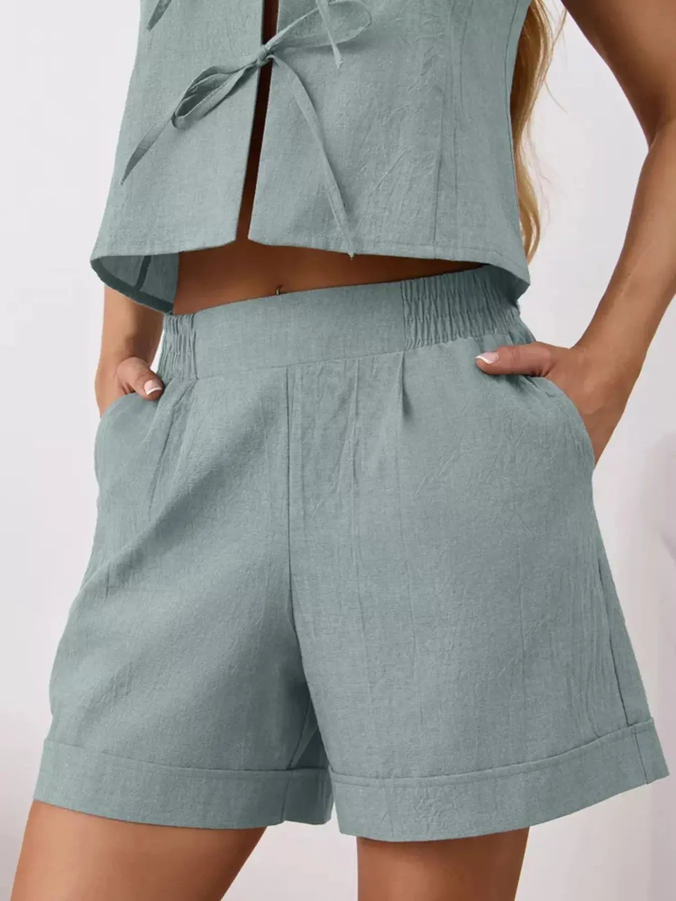 Tie-Front Sleeveless Top and Shorts Set Trendsi