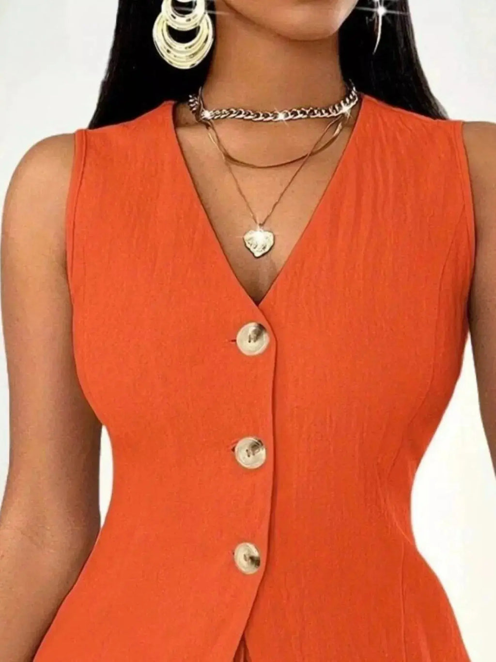 Ensemble short et Gilet Sans Manches Boutonné Trendsi