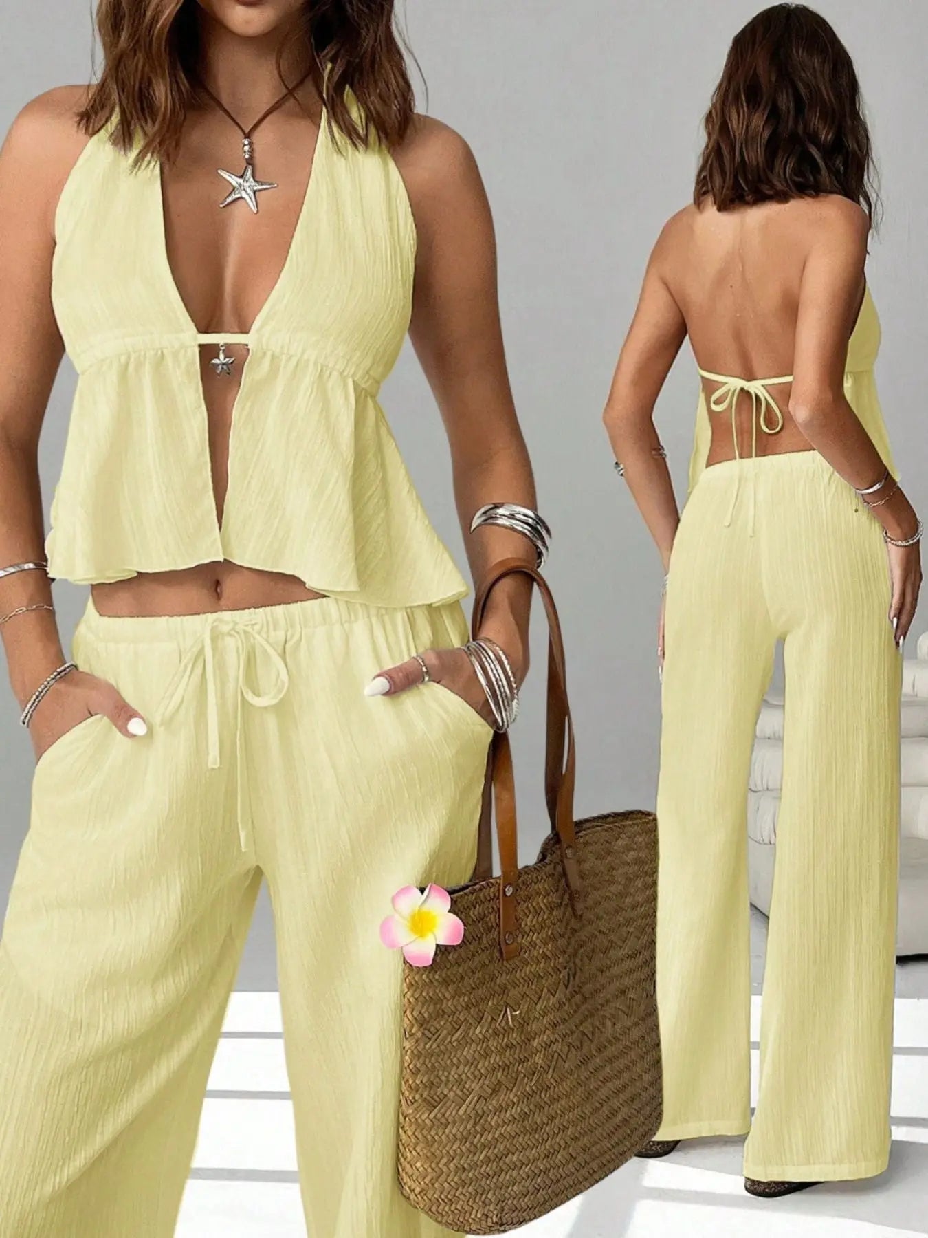 Halter Neck Cami and Pants Set Trendsi