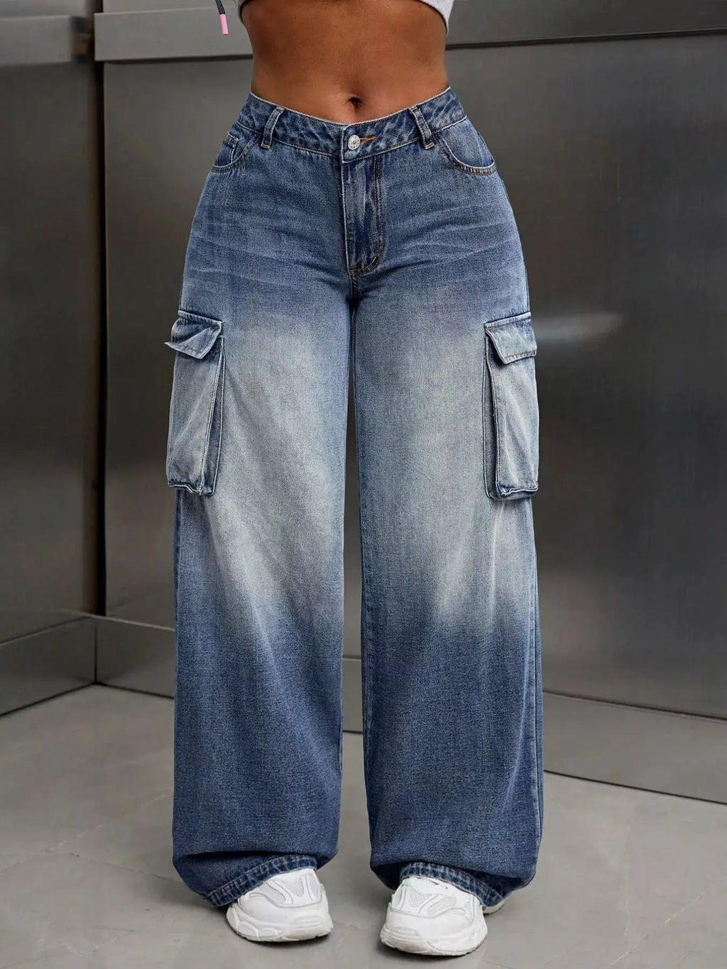 Vintage Wide Leg Cargo Jeans Trendsi