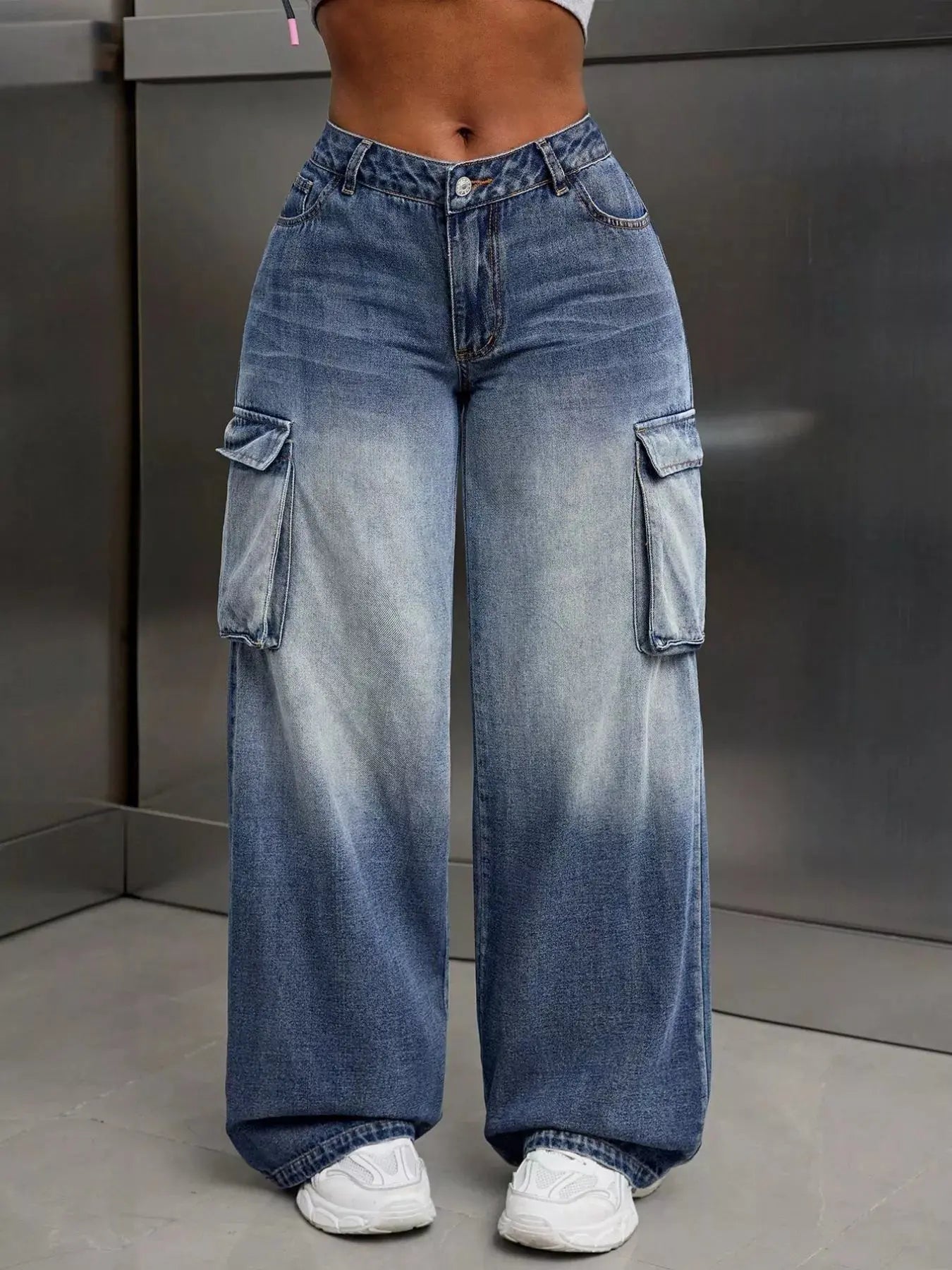 Vintage Wide Leg Cargo Jeans Trendsi