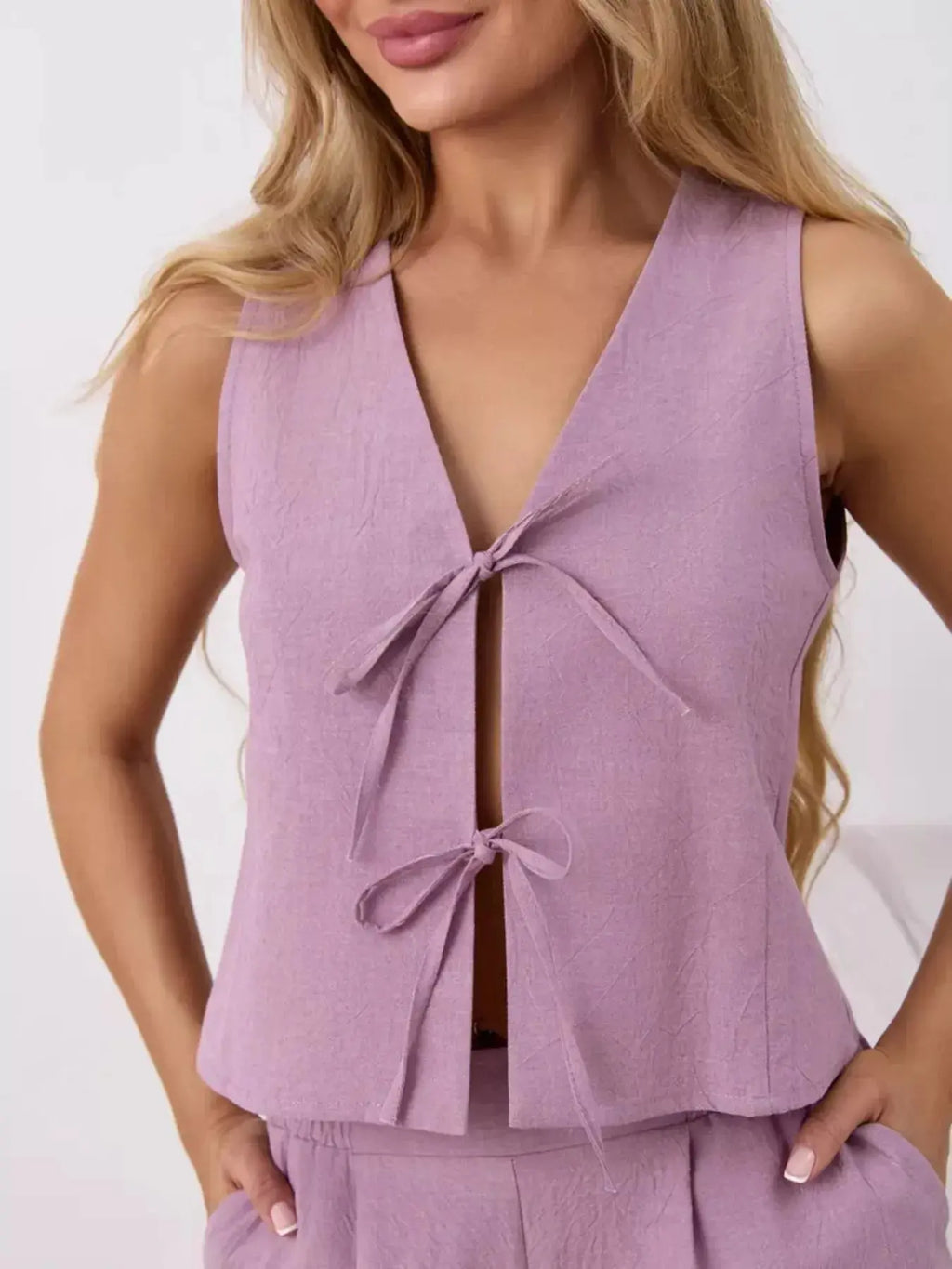 Tie-Front Sleeveless Top and Shorts Set Trendsi