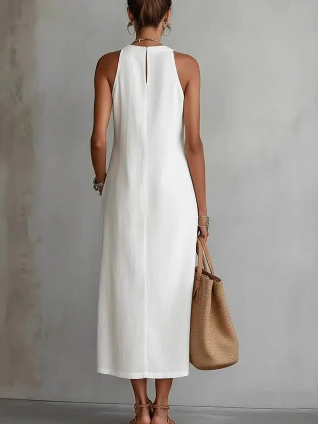 Robe midi coton élasthanne fente latérale vue de face femme – Fresh & Vintage
