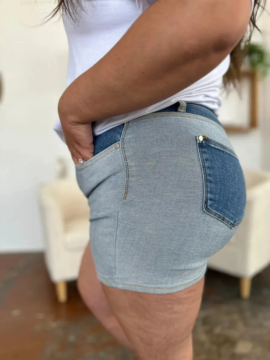 Judy Blue Shorts Full Size Color Block Denim Trendsi