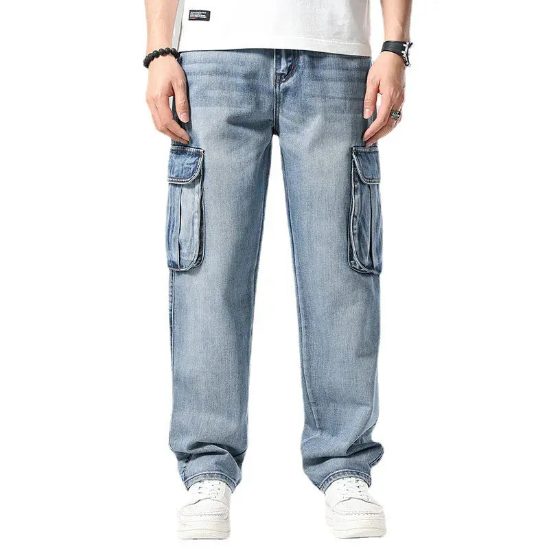 Men's Hip Hop Retro Multi-Pocket Denim Pants