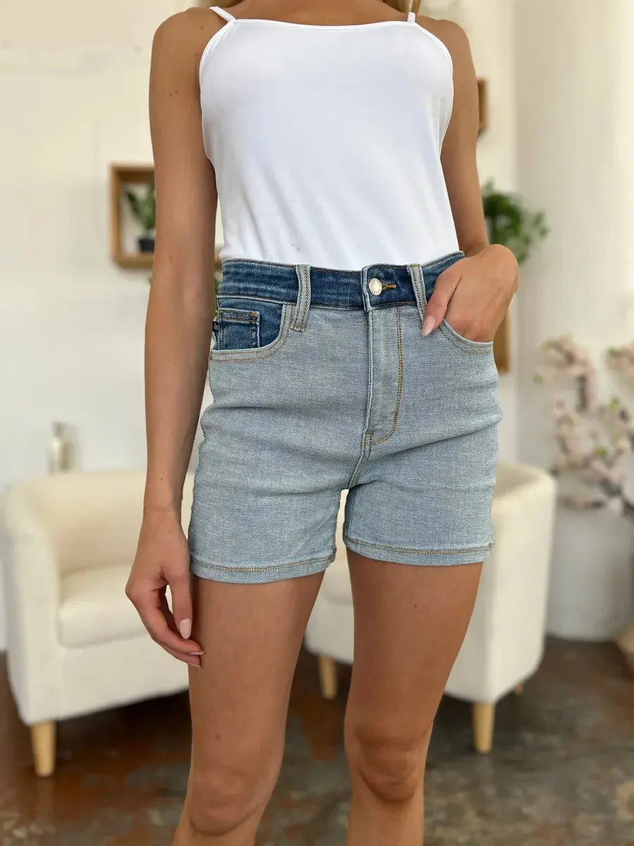 Judy Blue Shorts Full Size Color Block Denim Trendsi